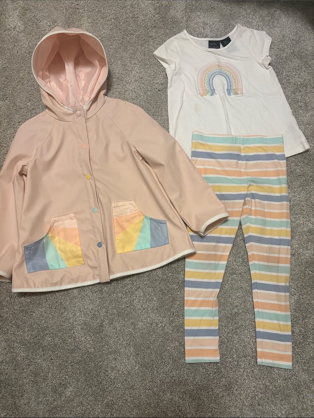 Cynthia Rowley girls Rainbow Raincoat & Matching Tee + Striped Leggings set 5T